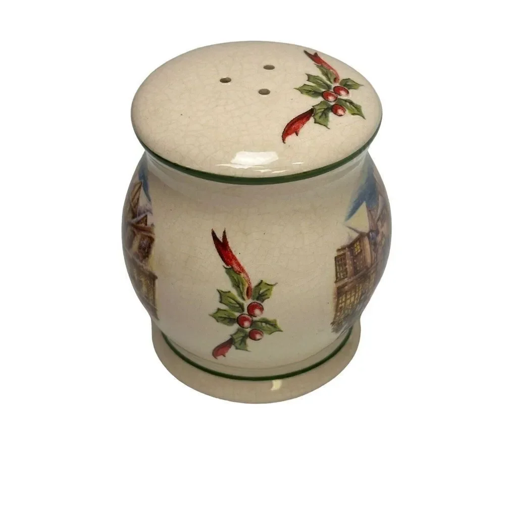 Stoneware CIB Dickens Winter Scene Salt Pepper Shakers Christmas Holidays